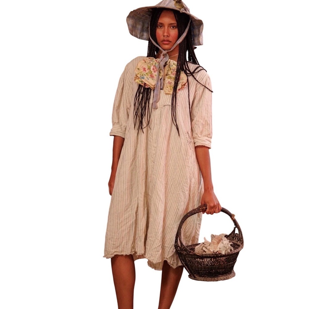 Magnolia Pearl Woven Prairie Dress Nightgown Pinstripe Cotton NWT